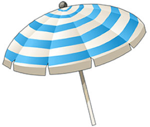 Un parasol au premier plan, prenant l'ensemble de la vue sur la plage